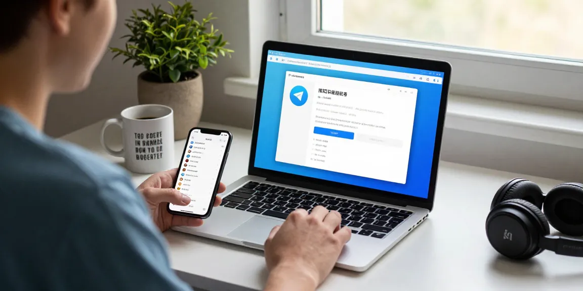 Setting up Telegram Chinese interface on a laptop at home workspace.