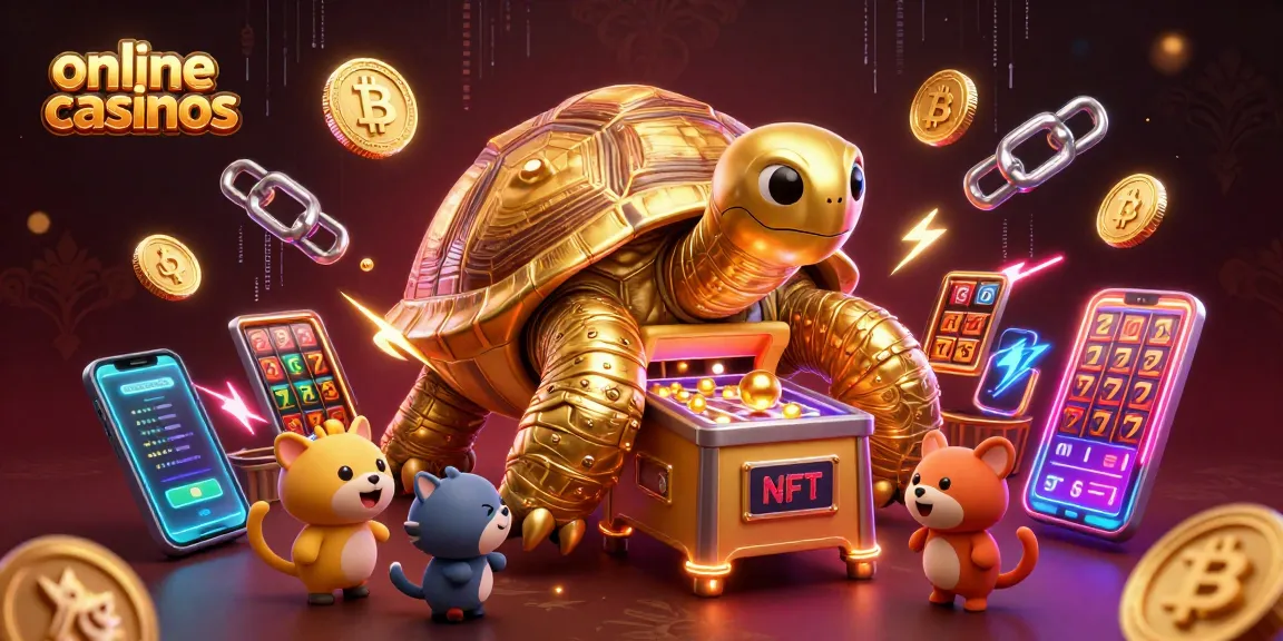 Engage with vibrant online casinos through a dynamic 3D illustration featuring a golden tortoise pinball machine.